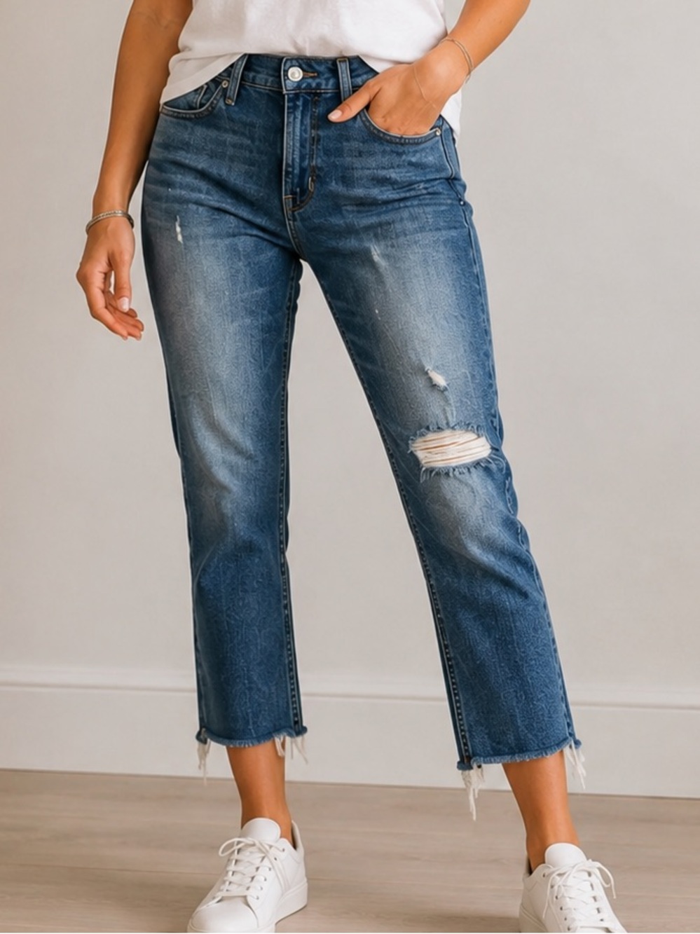 Hudson Jeans Distressed Cropped Straight Leg - Dark Blue